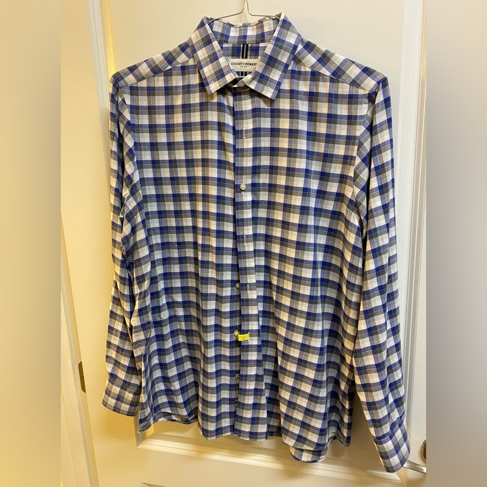 Crosby & Howard Navy Blue Plaid Long Sleeve Shirt Size L
